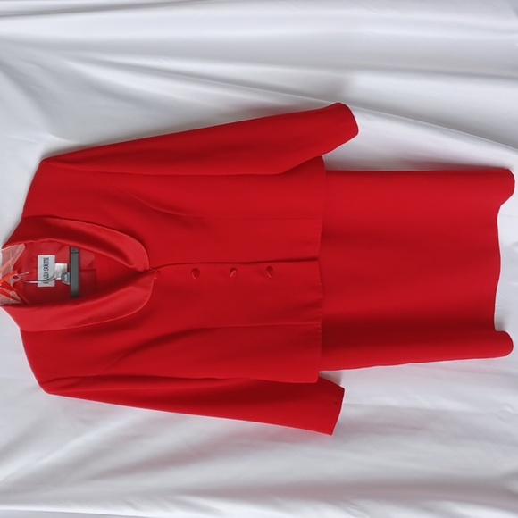 VTG Plaza South Red Button Blazer & Skirt 2 Pc Set, Suit Outfit Sz 12, satin trm - Picture 1 of 11